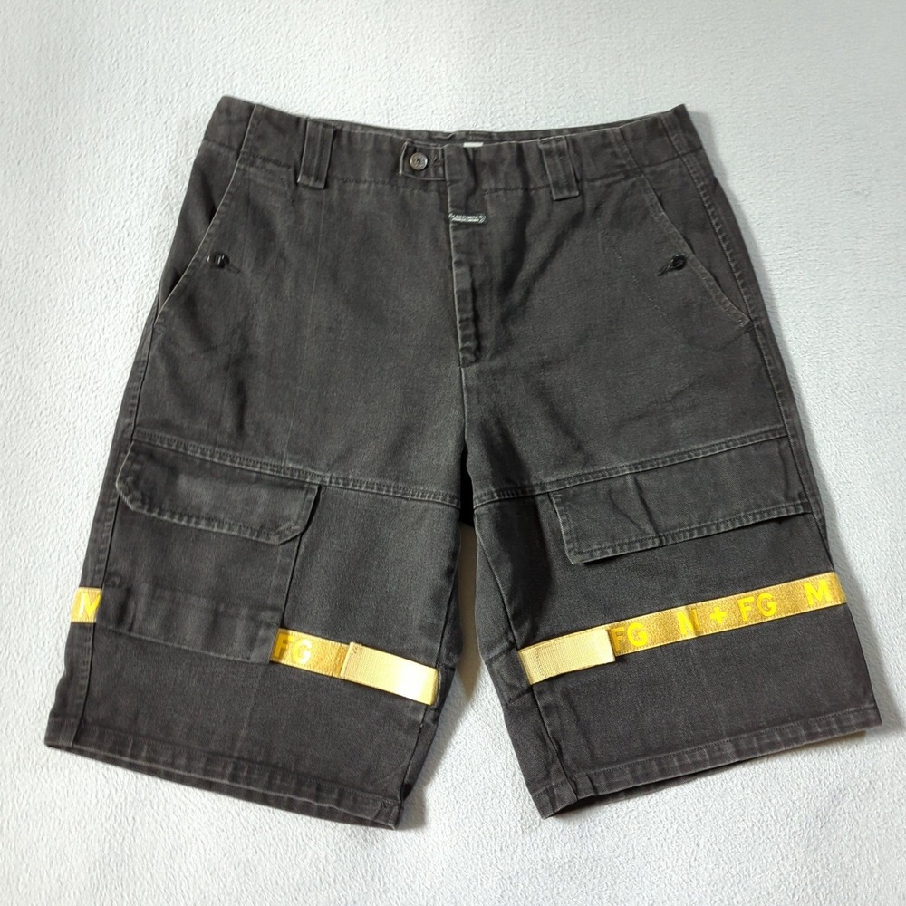 Marithe Francois Girbaud Cargo Shorts Mens 38 Black Y2K VTG Shuttle Tape Strap
